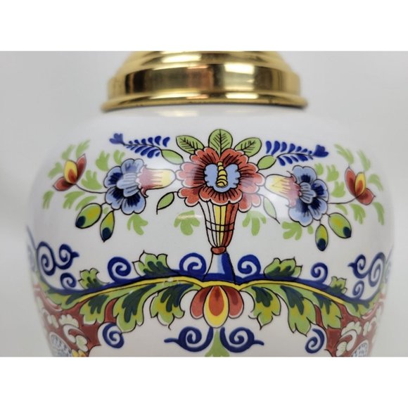 Vintage Royal Goedewaagen Delft Cleary Tobacco Jar Apothecary w Brass Lid  11.5" - Picture 3 of 11